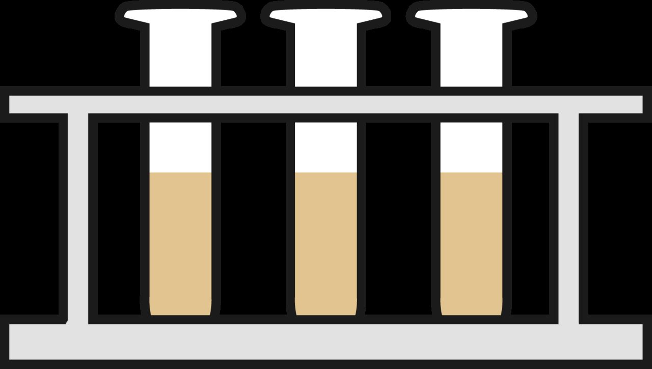 A rack of empty laboratory test tubes.